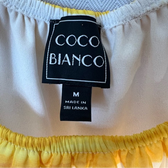 Coco Bianco Top Yellow Strip Round Neck Gathered 3/4 Sleeves Relaxed Fit M - Picture 6 of 8